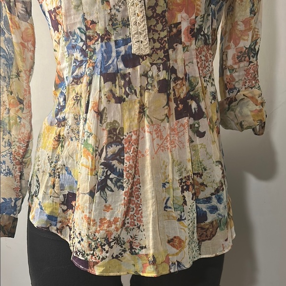 ANTHROPOLOGIE | Maeve Roll Tab Sleeve 100%Cotton Embroidered Top Blouse Sz 6 - Picture 4 of 16